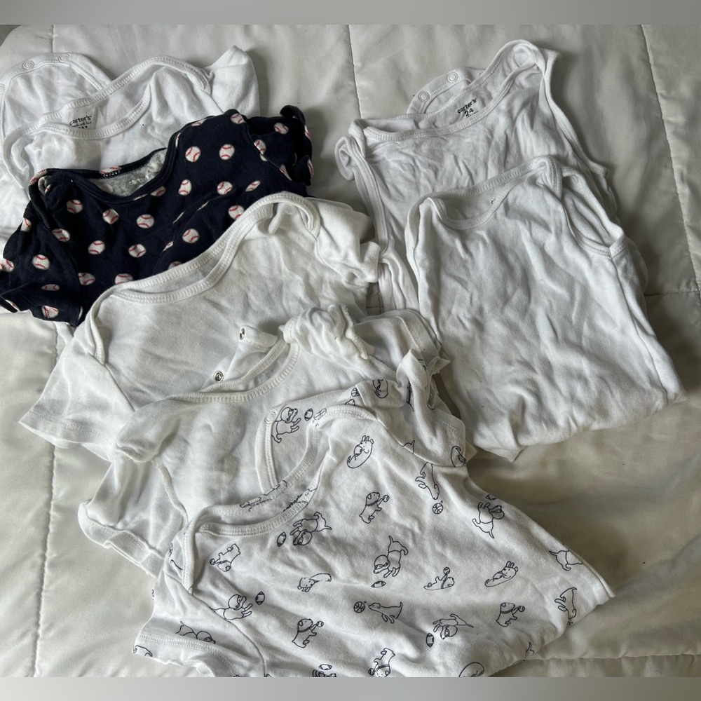Carters Baby Boy Onesie 6 Tee Tops Short Sleeve & sleeveless white and navy